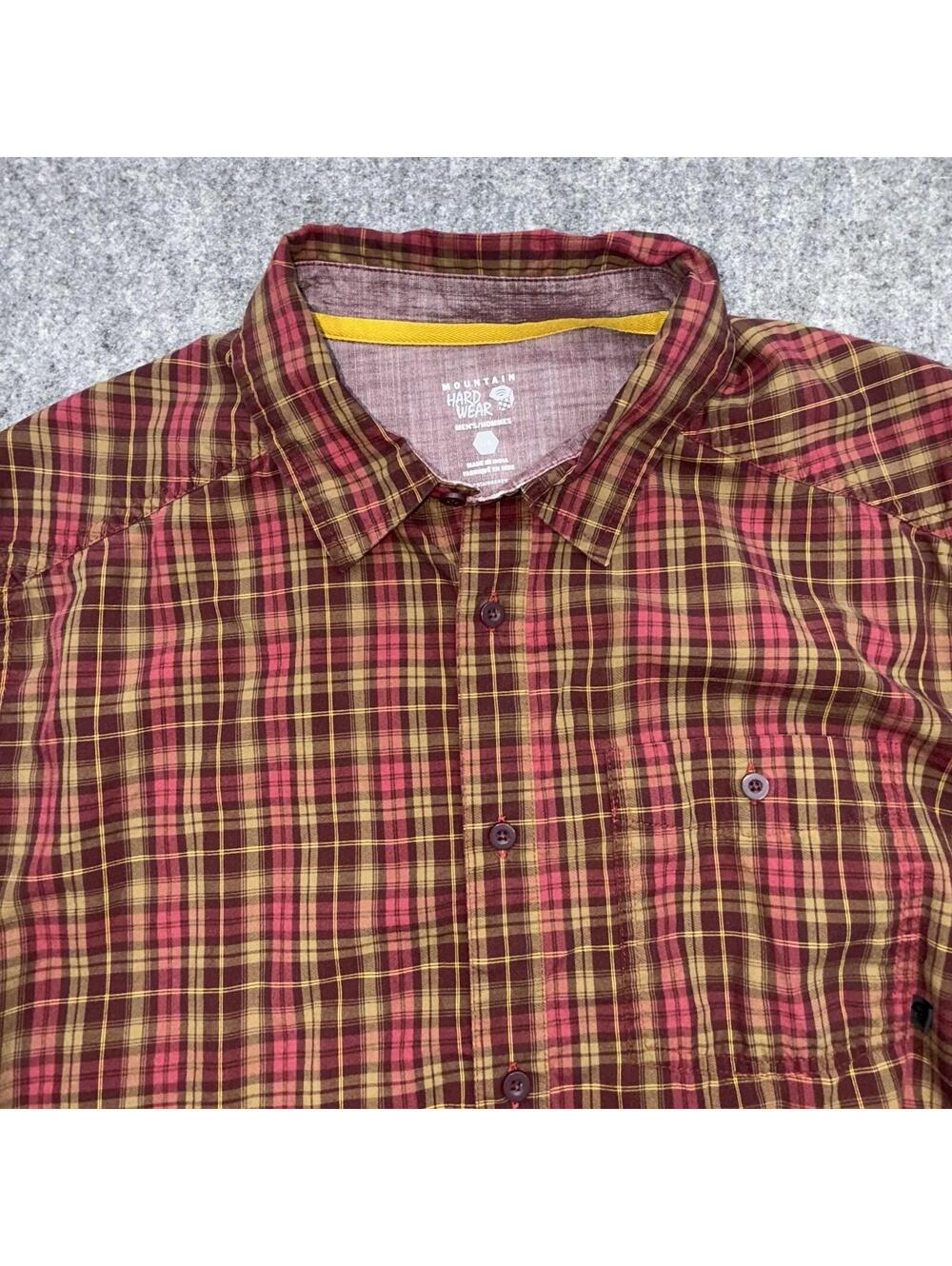 Mountain Hardwear Plaid Shirt Mens L Red Brown Hiking Outdoor 759